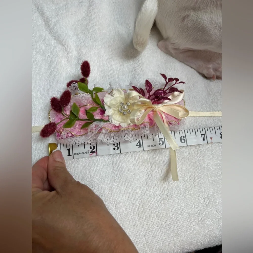 Floral Dog Collar with Lace and Ribbon